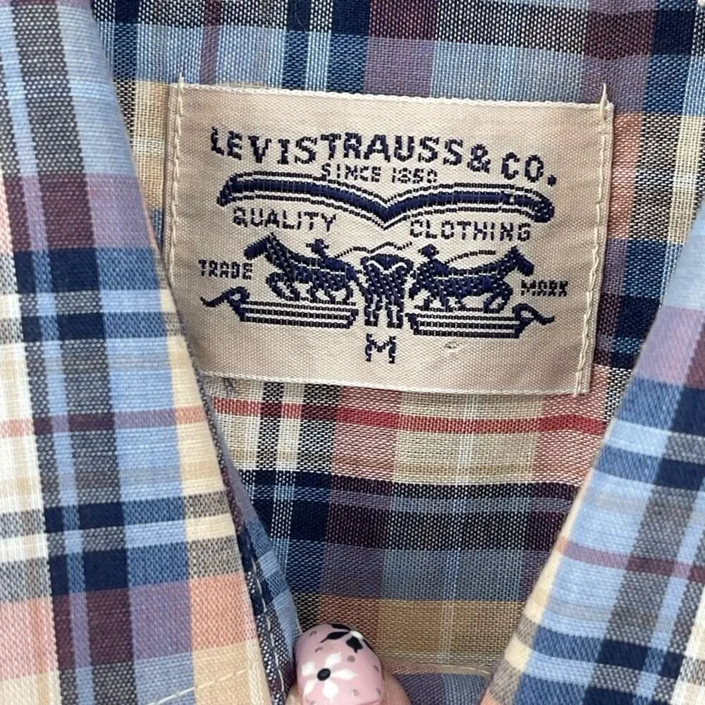 Vintage Levi's Plaid Pearl Snap Button‎ Up Long Sleeve Western Shirt Men Medium